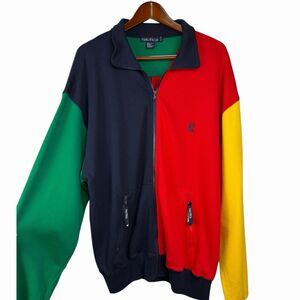 Nautica Vintage Colorblock Full Zip Jacket Mens XL Retro 90s Track Jacket